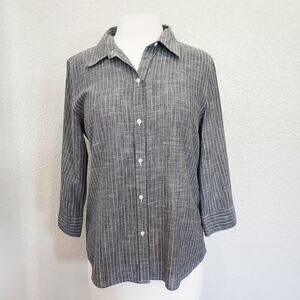 Talbots Gray Pin Stripe Linen Blend Button Down Size M